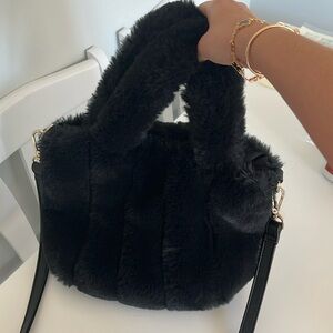 Black furry bag with handles  - also comes with a leather crossbody strap!